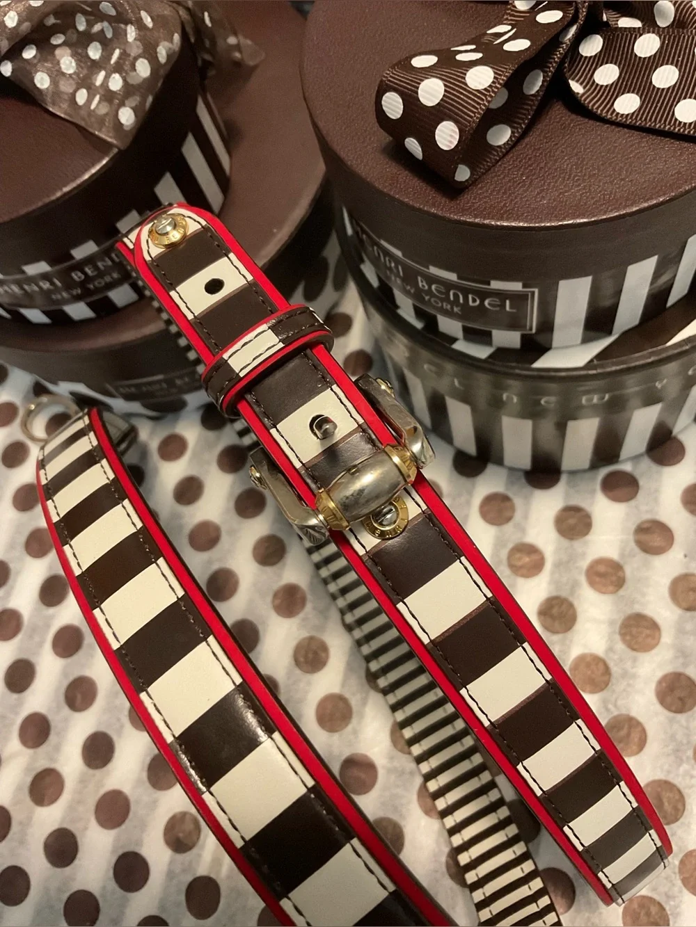 Henri Bendel Leash - Centennial Stripes with Red Trim